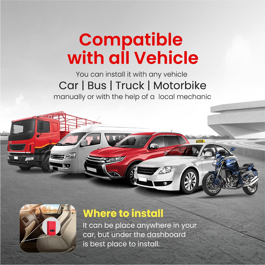 Compact GPS tracker for vehicle with mobile tracking and route history features.