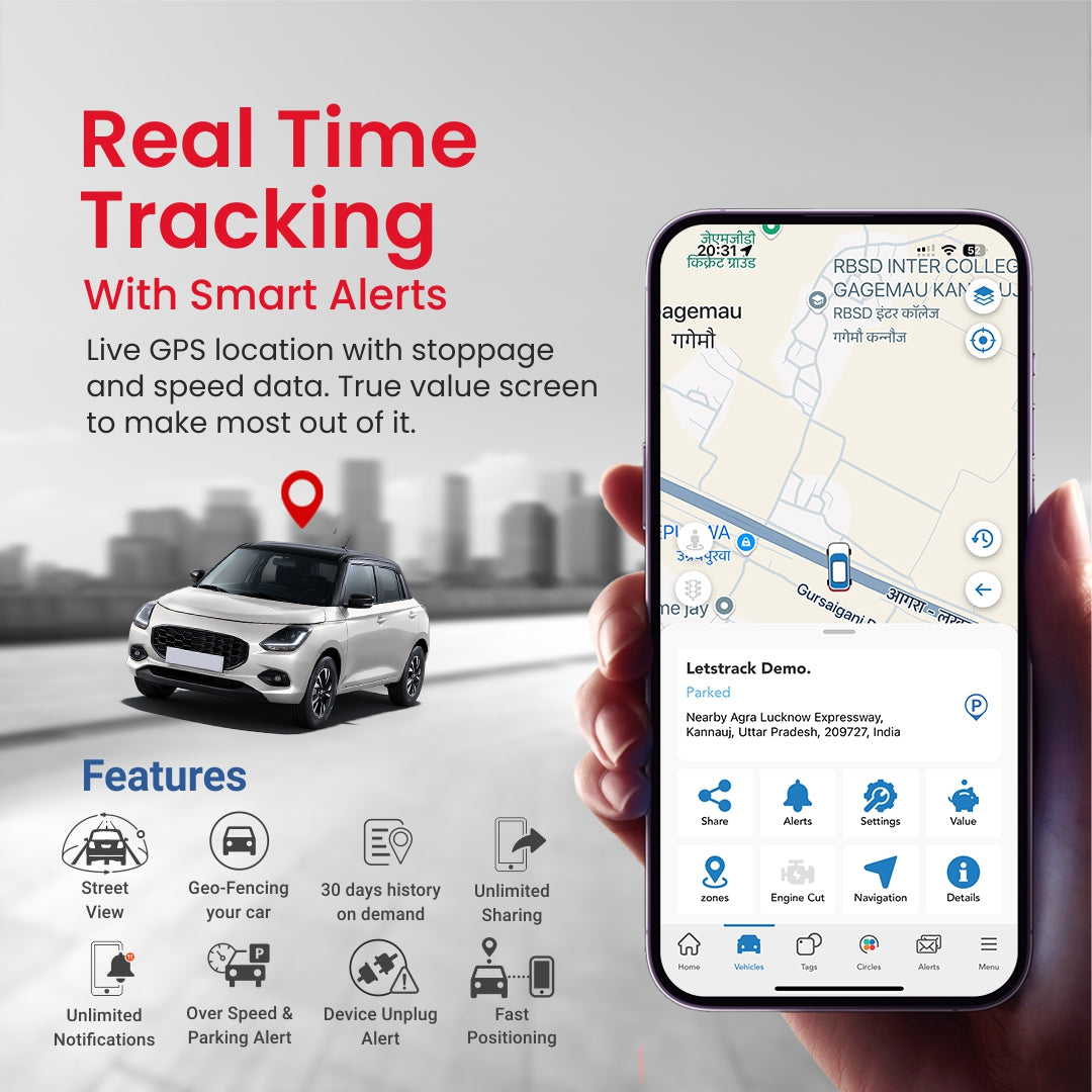 Smart GPS tracker for vehicles with real-time route history and tracking.