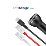 LetsCharge Car USB Charger 3-in-1